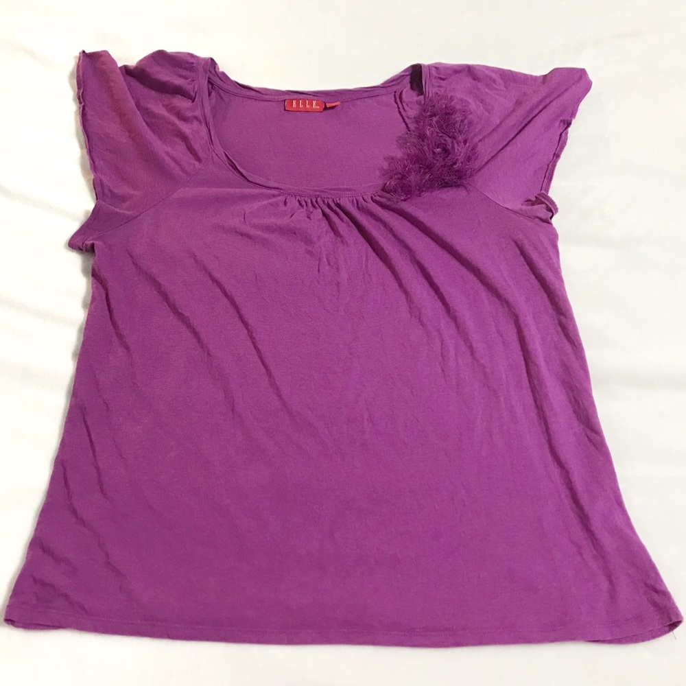Elle Cap Sleeve Embellished Purple Blouse XL